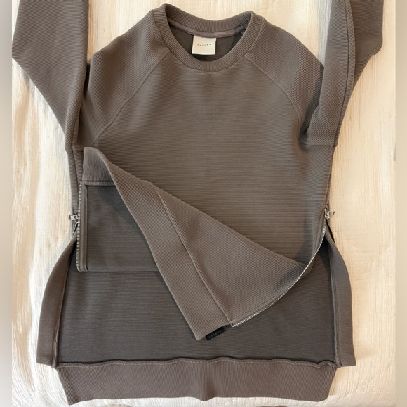 Varley Women’s Vine Side Zip Sweatshirt XS Taupe Brown Ribbed Pullover - Picture 8 of 10